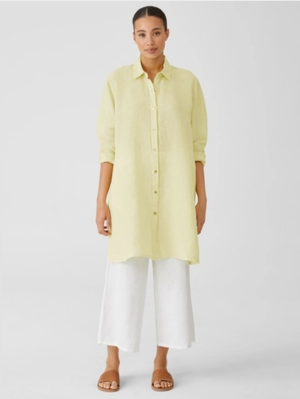 Eileen Fisher Organic Linen Handkerchief Long Shirt Tunic In Citrus Yellow XS
